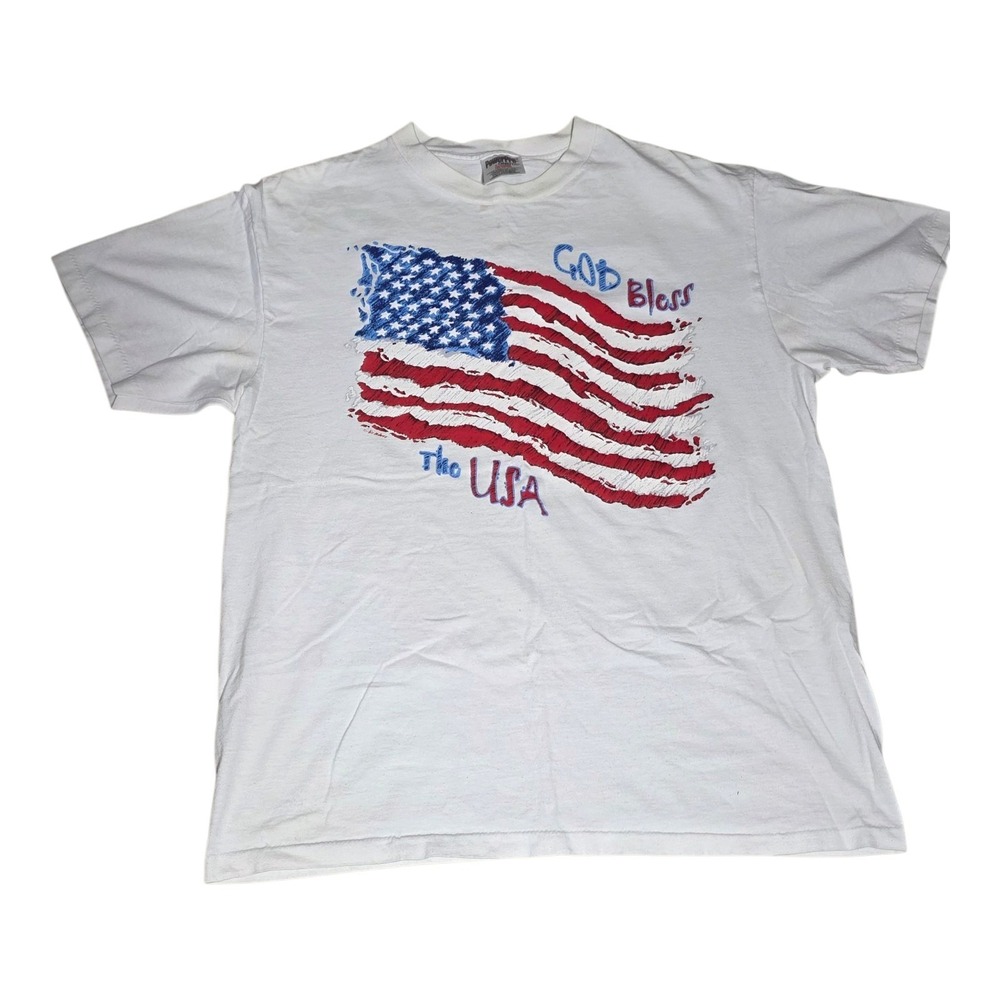 Vintage God Bless the USA American Flag T-Shirt Large Oneita PowerPro‎ USA VR